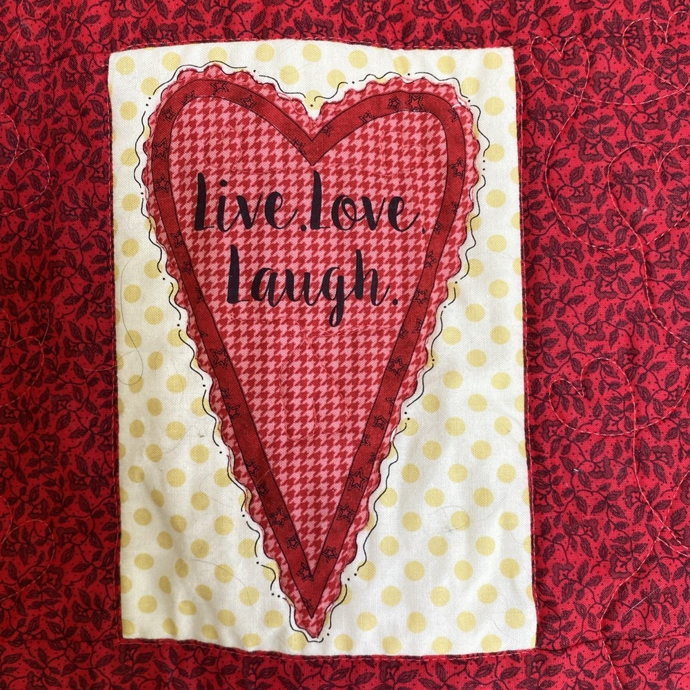 February Valentine's Heart Quilted Wall Hanging Live Love Laugh Welcome 24"x 36"